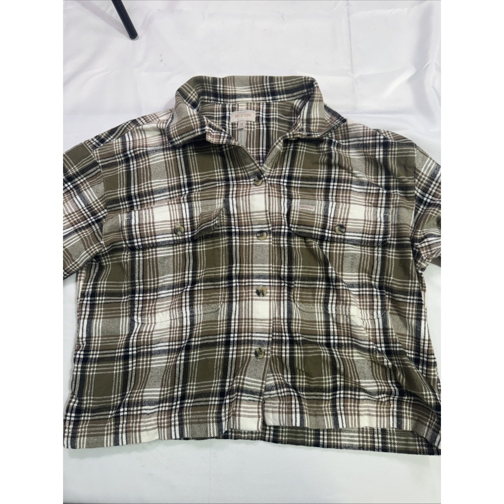 Brixton Women's Plaid Flannel Button Up Shirt Medium Olive Brown Long Sleeve M - Picture 2 of 8